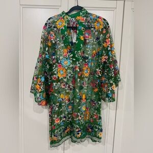 Embroidered Green Floral Kimono Dress